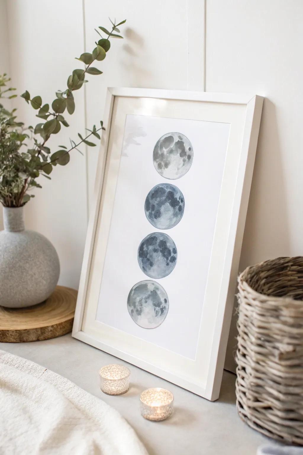 Capture the calming beauty of the cosmos with this minimalist moonscape watercolor collage. ðâ¨