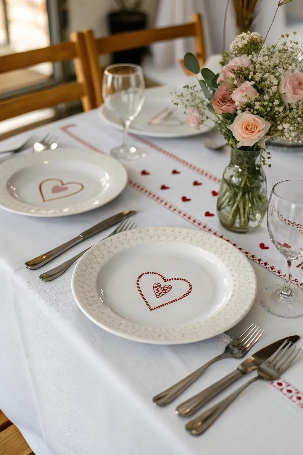 Heart-stamped tableware adding a personal touch to dining.