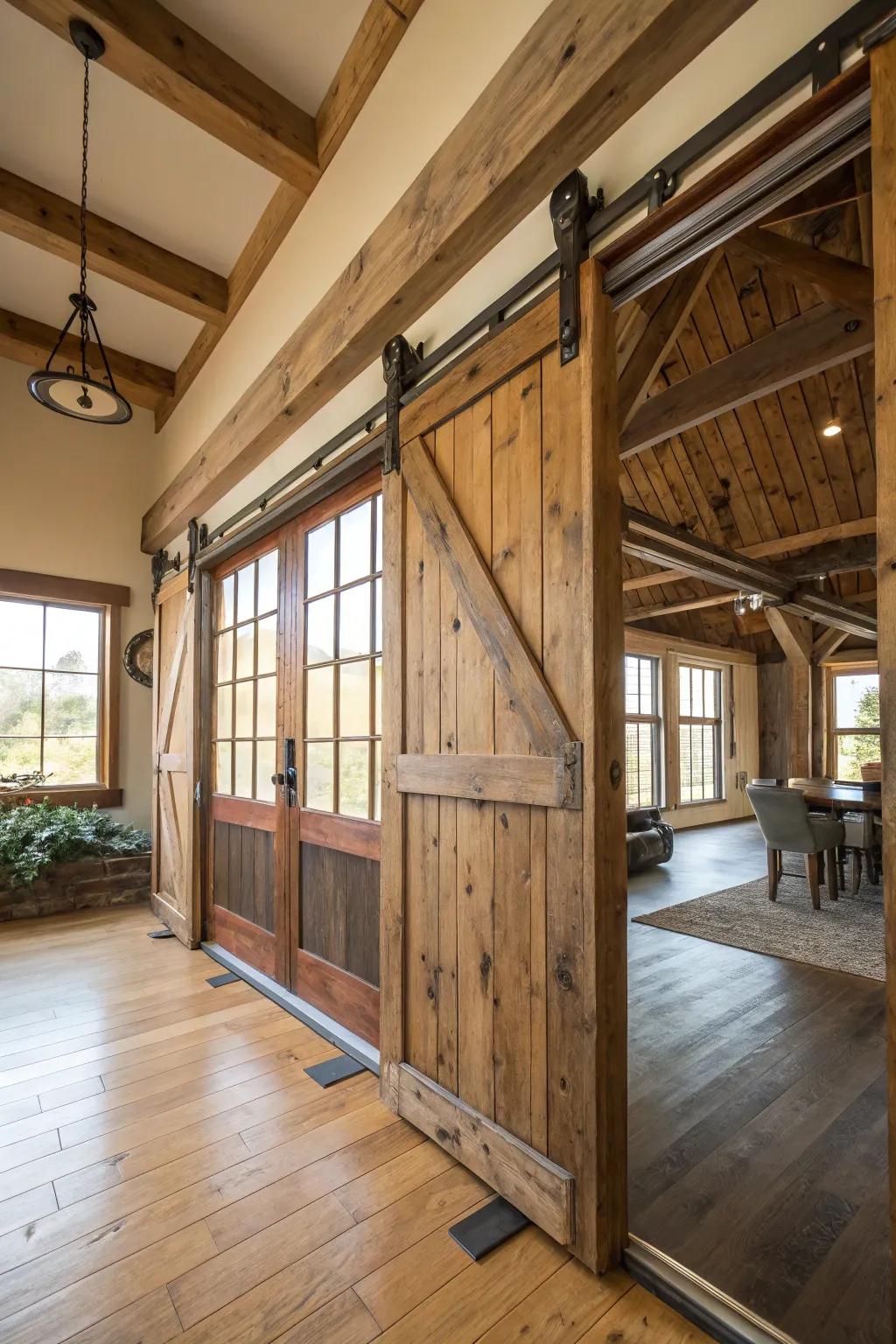 Sliding barn doors bring rustic charm and functionality to any loft space.