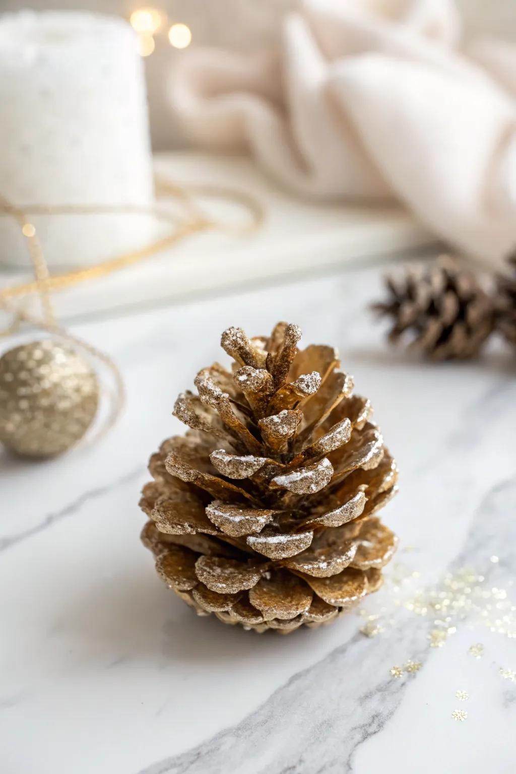 Elevate your decor with a touch of nature and sparkle: a glamorous glitter pinecone for year-round elegance.