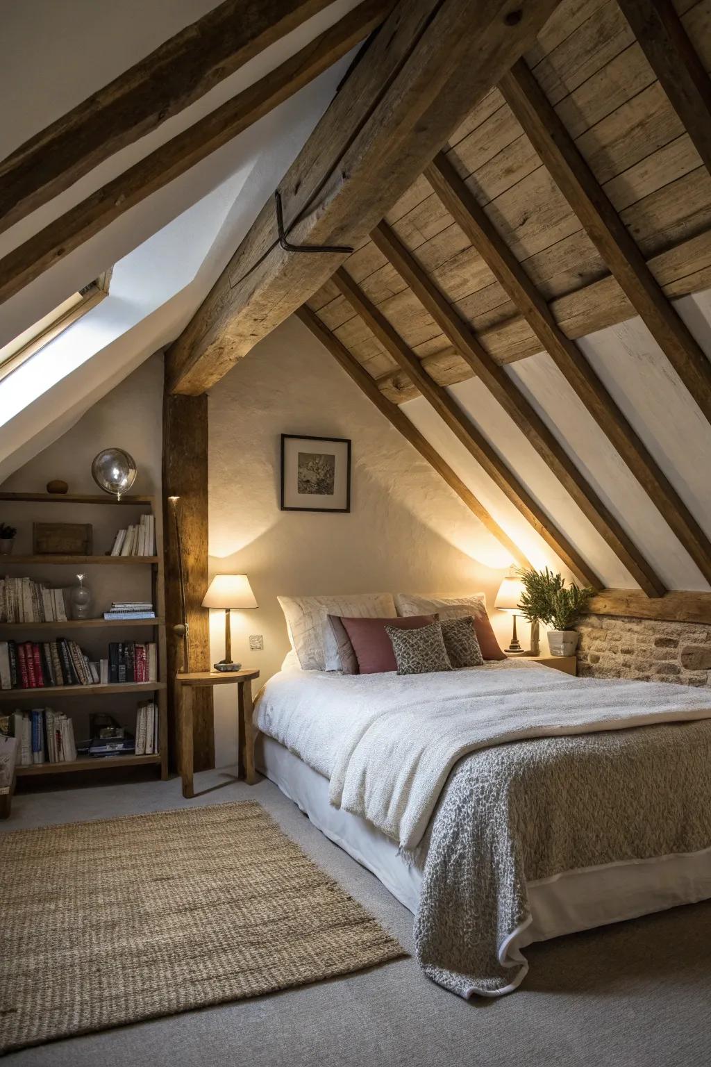 Create a snug retreat by placing your bed under the slanted ceiling.