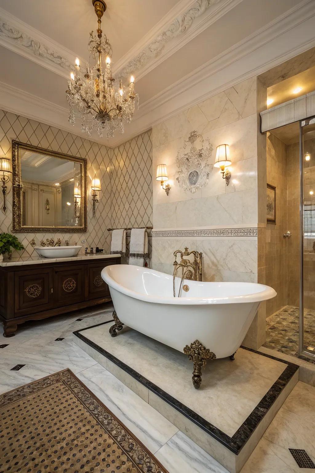 A raised platform elevates the tub's appeal.