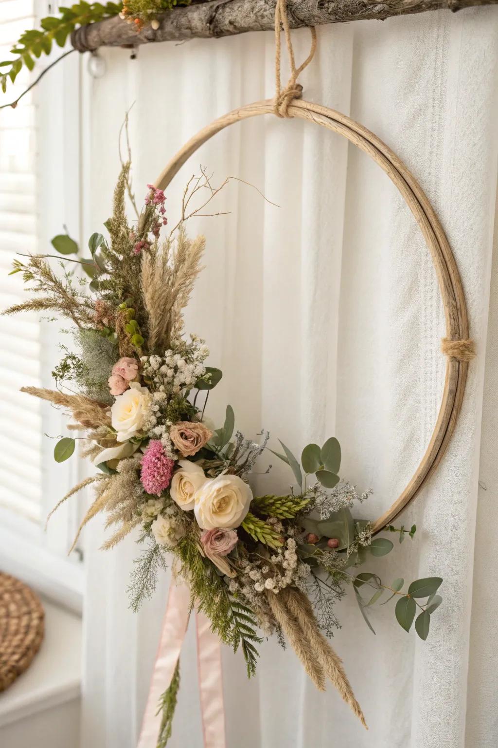 Transform a simple hula hoop into a stunning spring centerpiece with this DIY wreath idea.