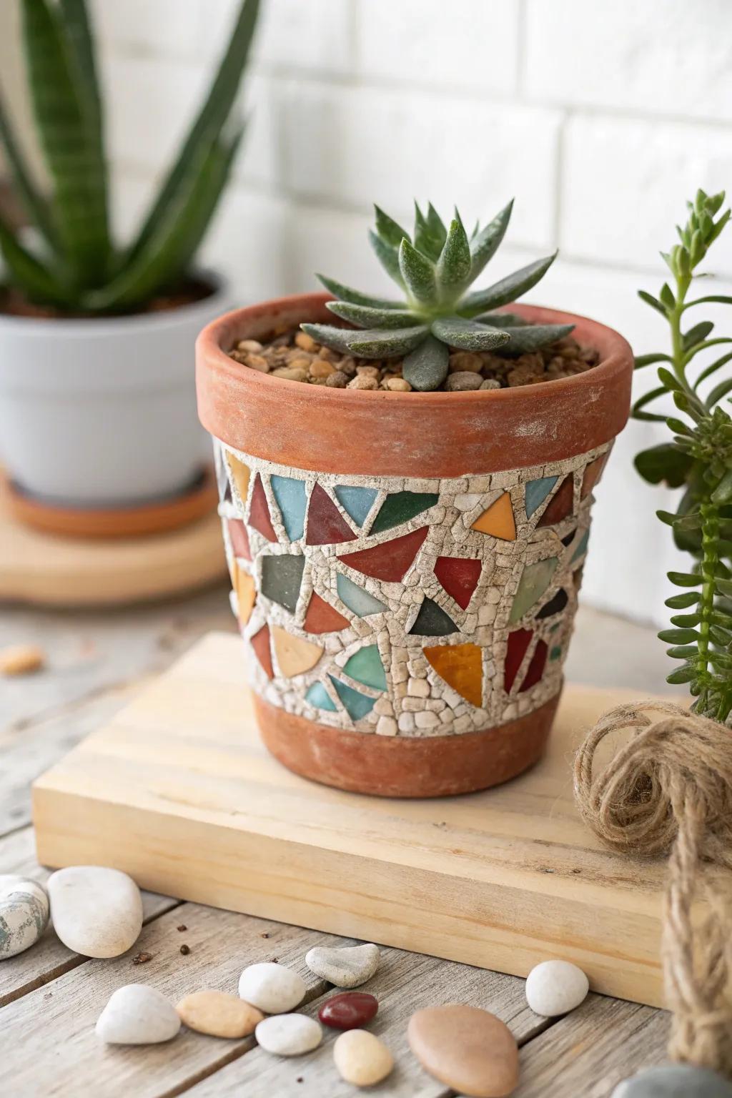 Bring a splash of color and artistry to your space with a DIY mosaic tile clay pot. Perfect for adding a unique touch to your plant collection!