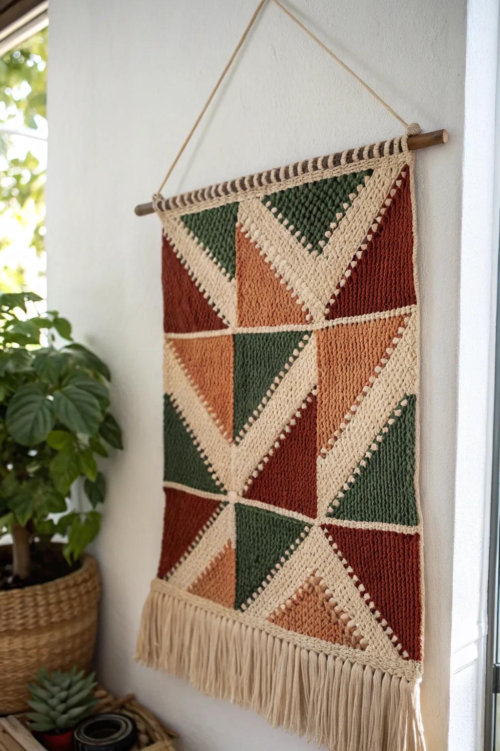 Transform your space with a bold geometric tapestryâwhere craftsmanship meets modern elegance.