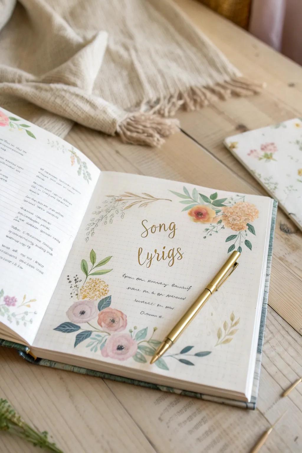 Capture the essence of your friendship with beautifully crafted song lyrics in your scrapbook.