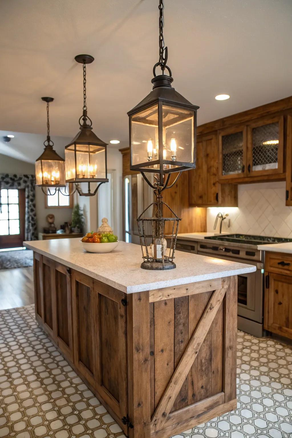 Vintage lantern pendants bring a touch of nostalgia to any kitchen.