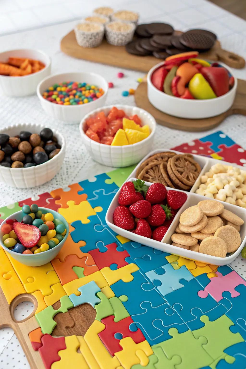 Puzzle motif snacks add a creative and delicious element to your party.