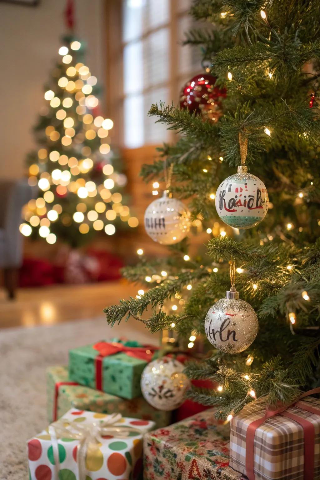 Personalized ornaments add a unique touch to holiday decor.