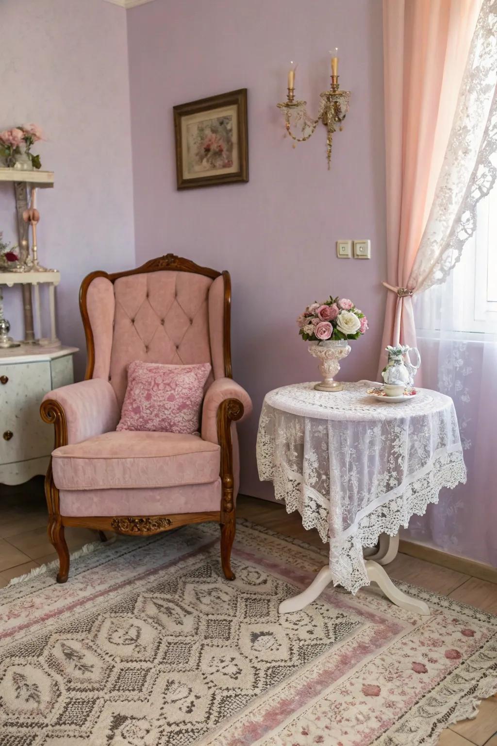 A charming room with vintage pastel accents.