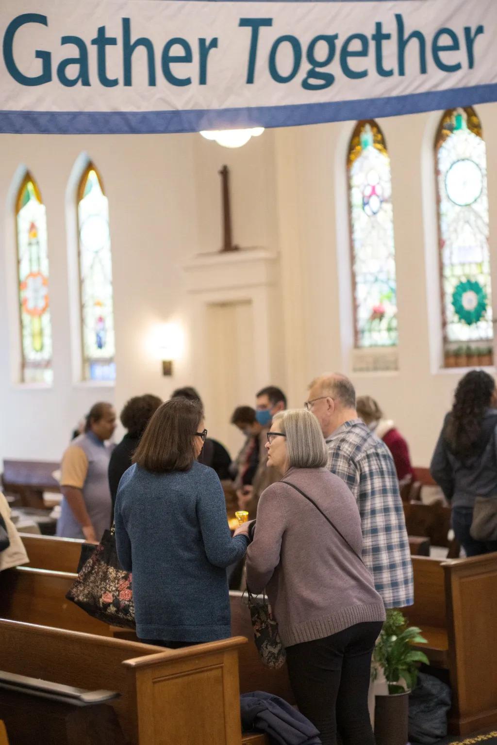 Community-focused banners encourage fellowship and togetherness.