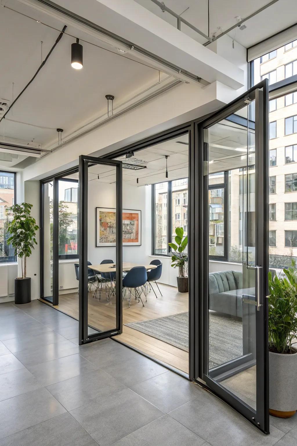 Sleek folding doors offering flexible space solutions.
