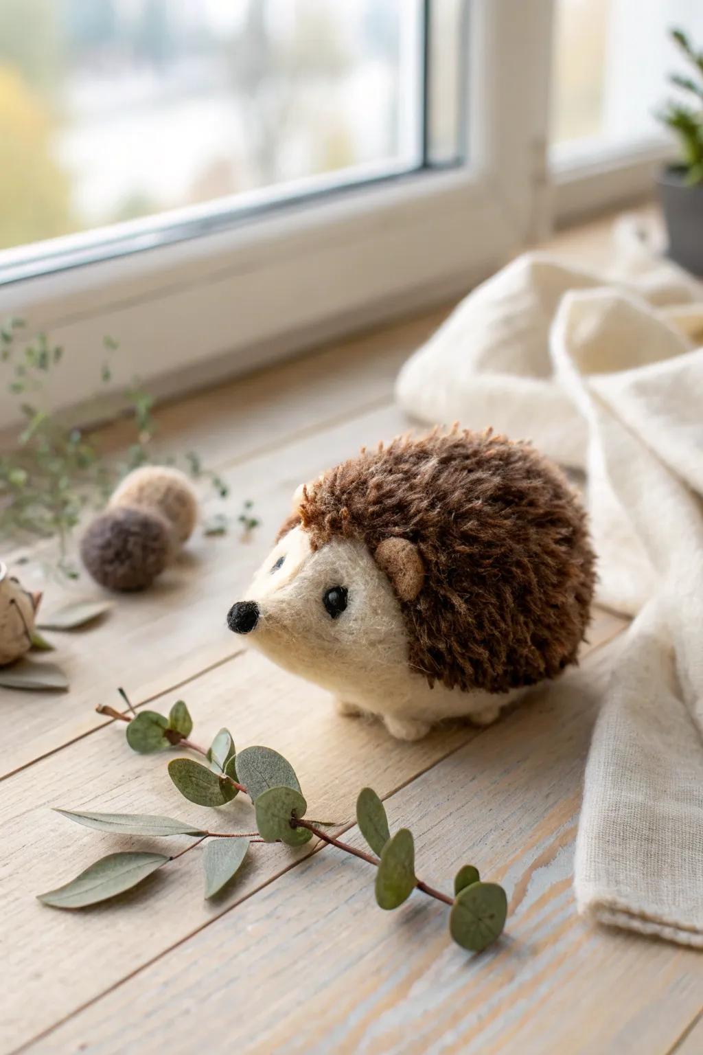 Meet your new cozy companion: a felted wool hedgehog, adding a touch of whimsy and warmth to your home.