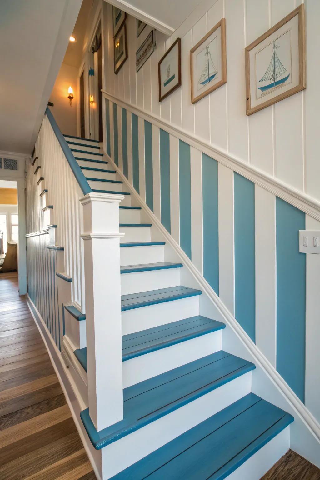 Coastal wainscoting evokes a serene seaside feel.