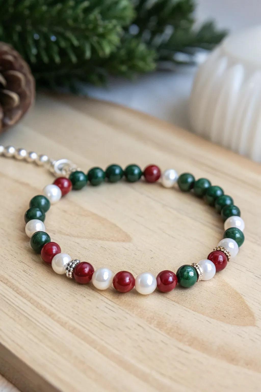 Timeless elegance: Embrace the festive spirit with a classic Christmas bracelet in red, green, and white.
