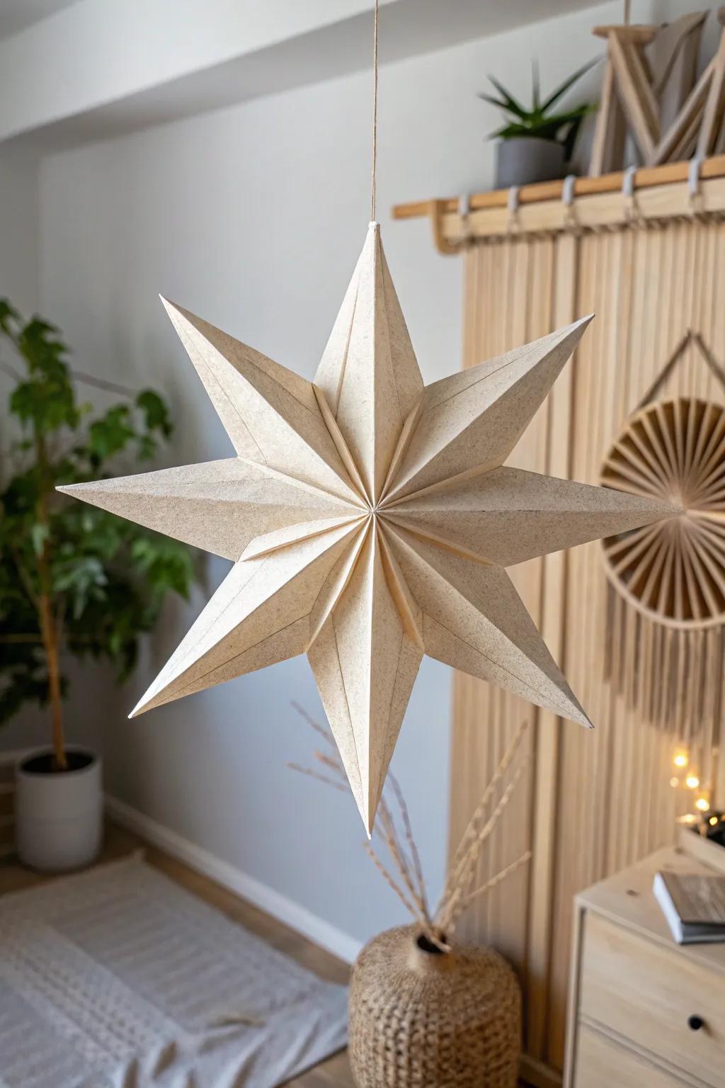 Elevate your holiday decor with the simple elegance of handcrafted paper stars. ⨠#ScandinavianChristmas #MinimalistDecor #BohoChic
