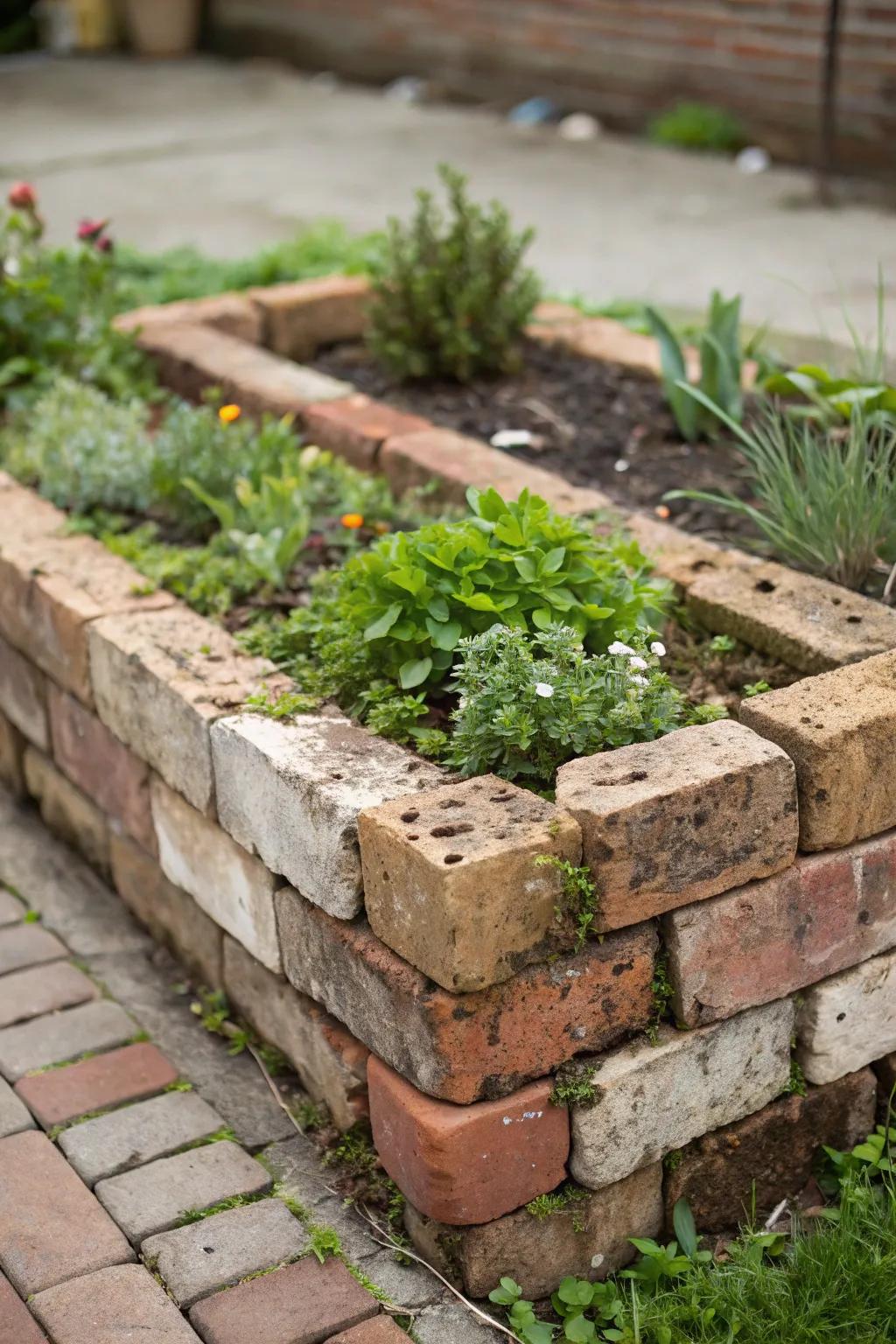 Embrace sustainable charm with a raised garden bed crafted from recycled bricks. ð¿ð¸ #EcoFriendlyGardening #MinimalistBoho