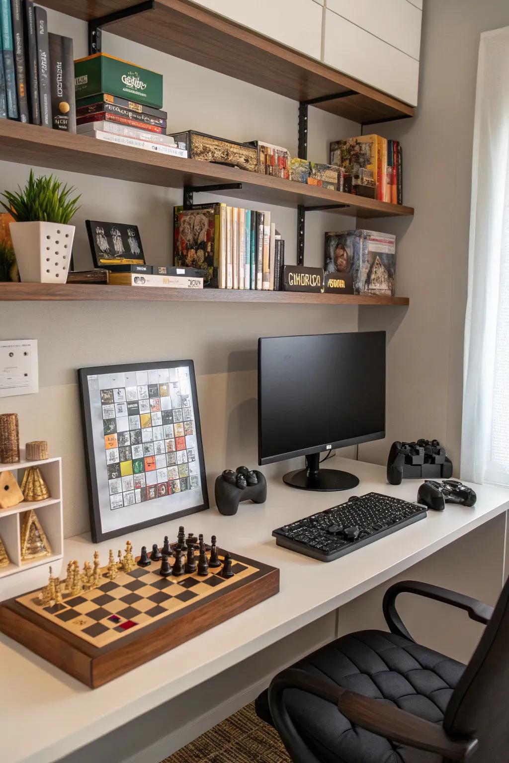 Utilize floating shelves for stylish storage.