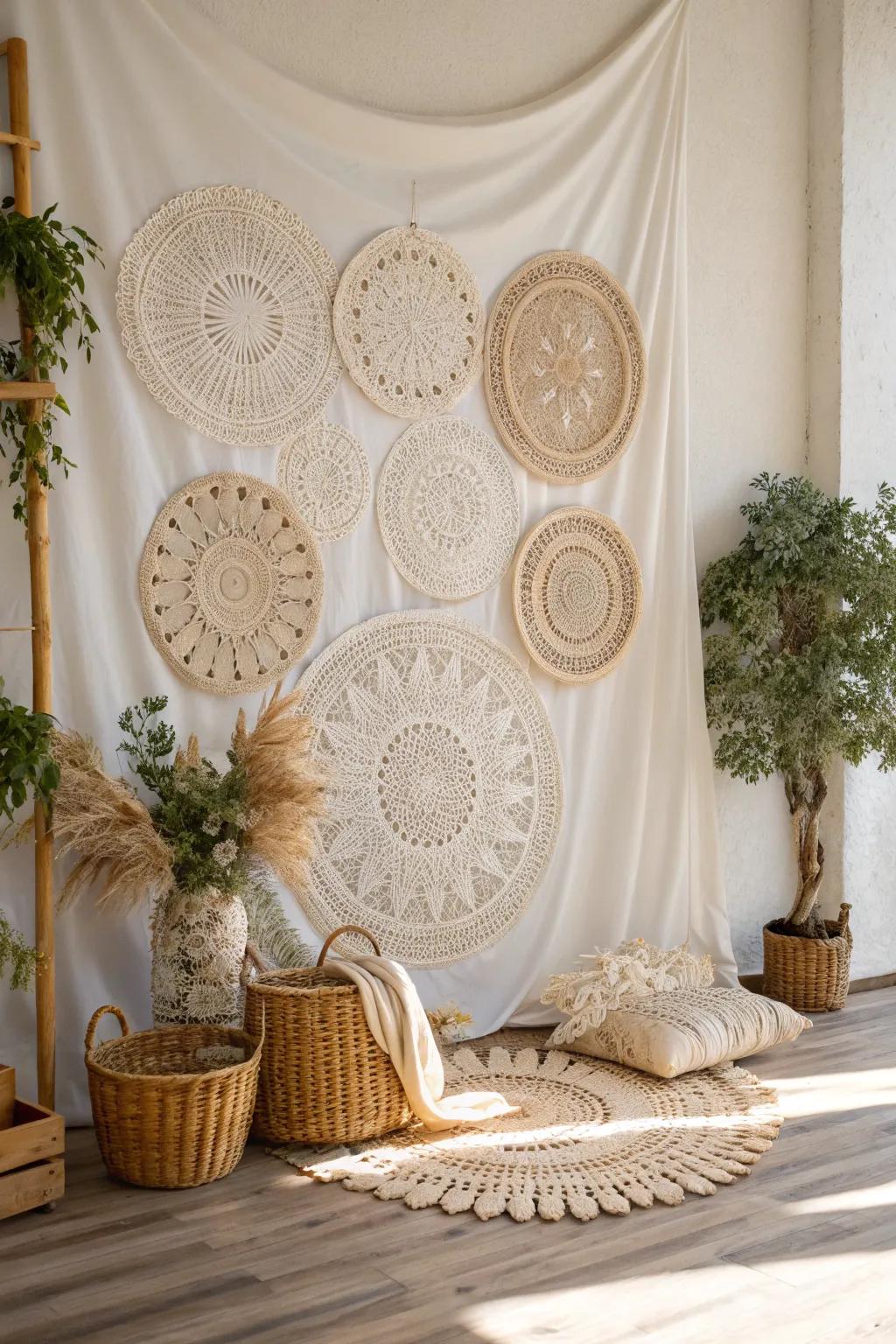 Transform your space with a whimsical doily photo backdropâperfect for capturing cherished moments with elegance and style.