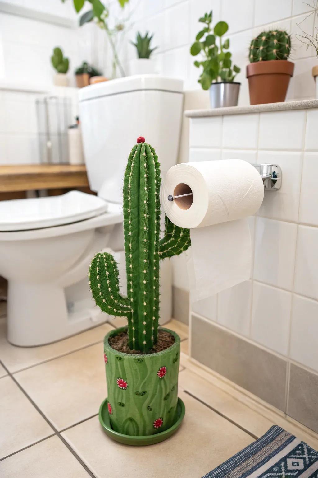 Cactus plant holders add a fun and unique touch to bathroom decor.