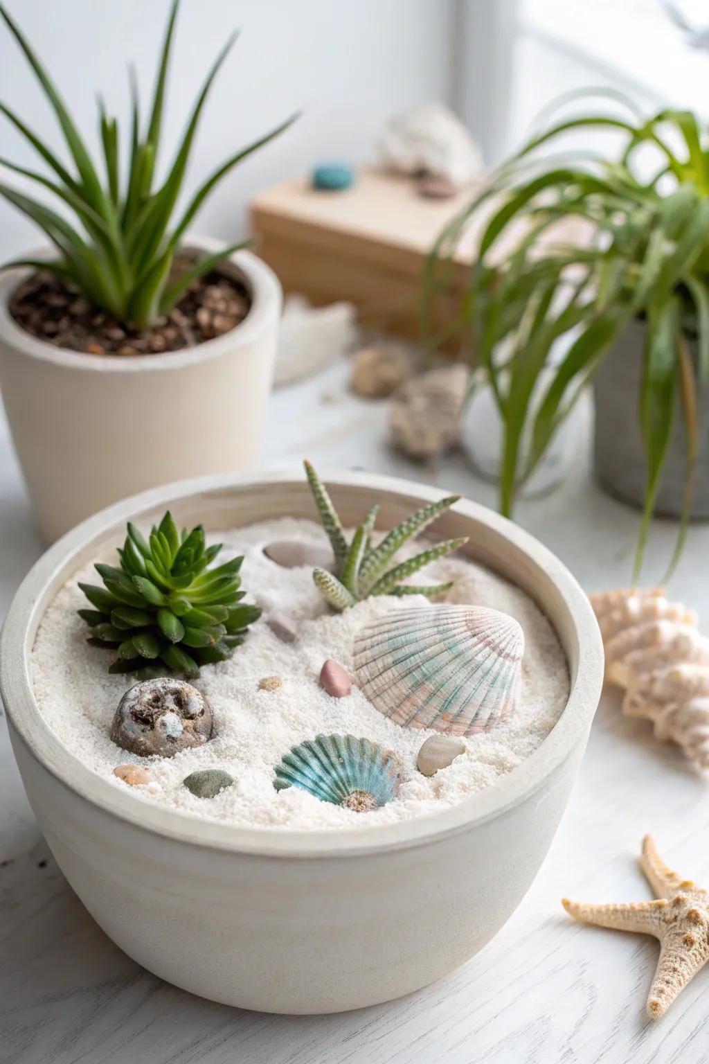 Bring a touch of beachside bliss to your home with this serene fairy garden pot.