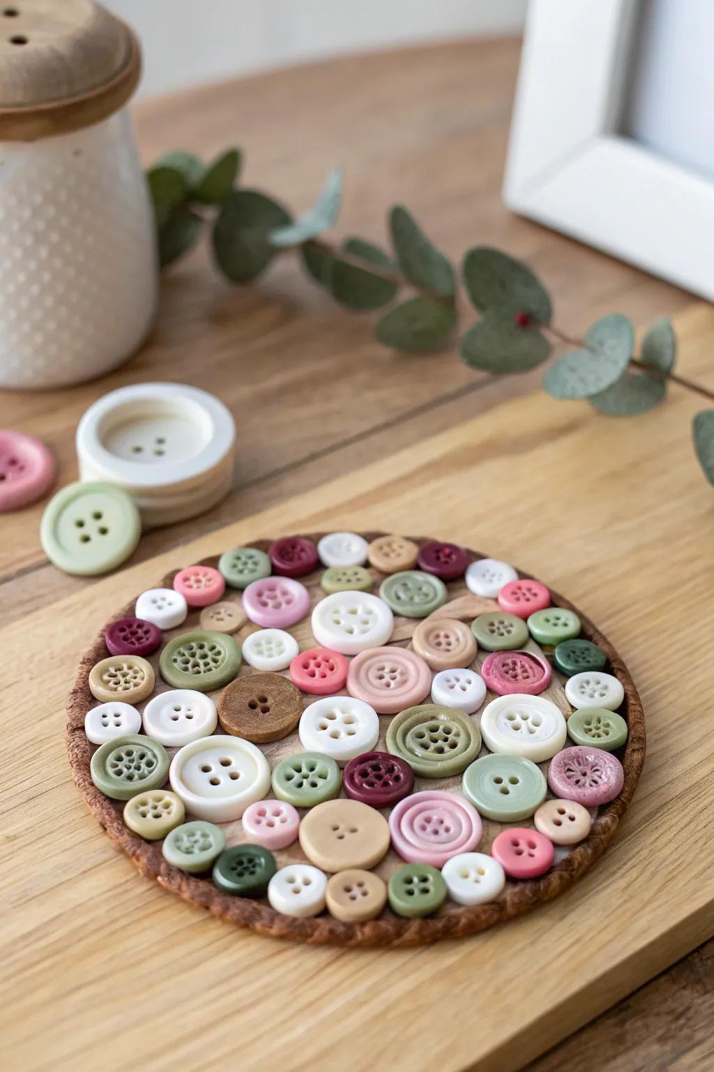 Add a pop of color and charm to your table with these whimsical DIY button coasters!