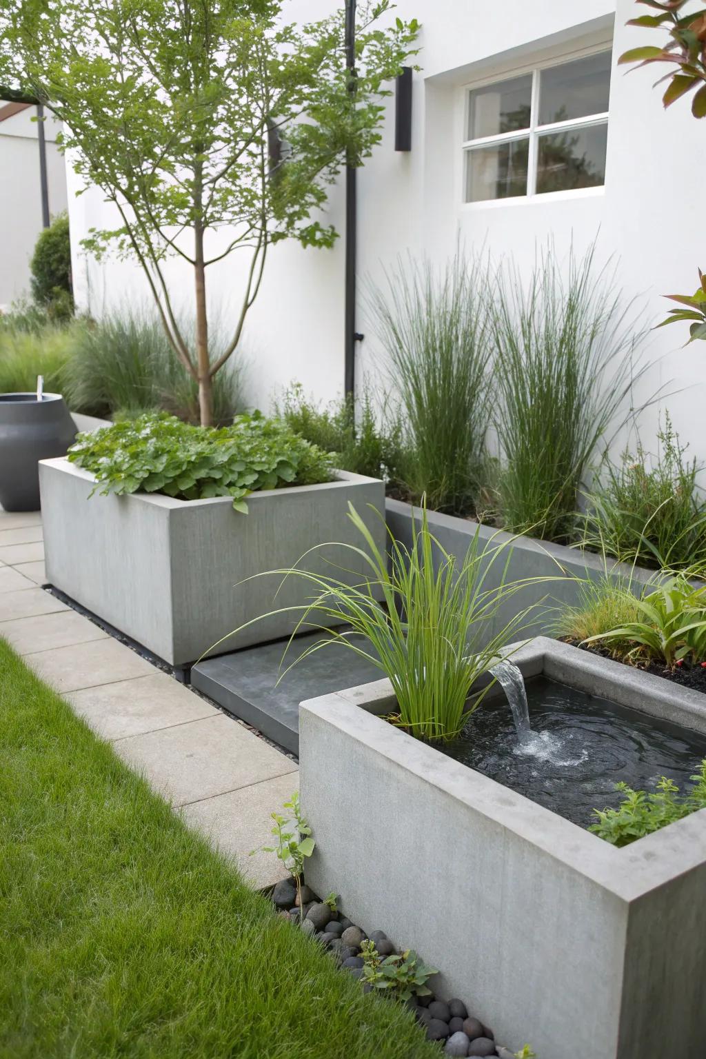 A minimalist garden offers tranquility through simplicity.