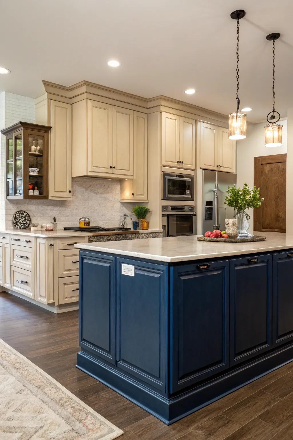 A contrasting island creates a focal point.