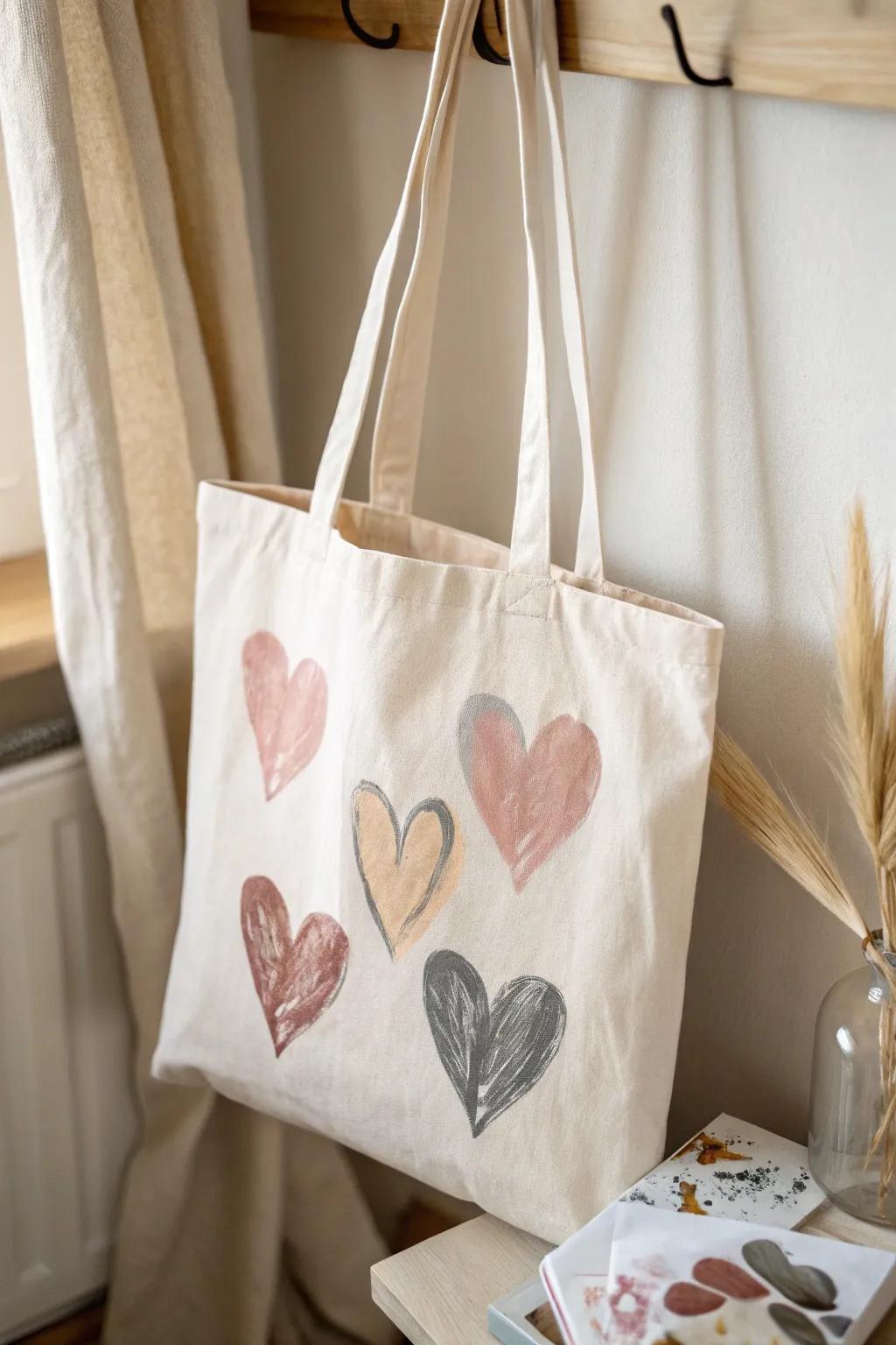 Express your love through art: Adorn your tote with abstract hearts for a personal touch. #DIYValentine #MinimalistArt