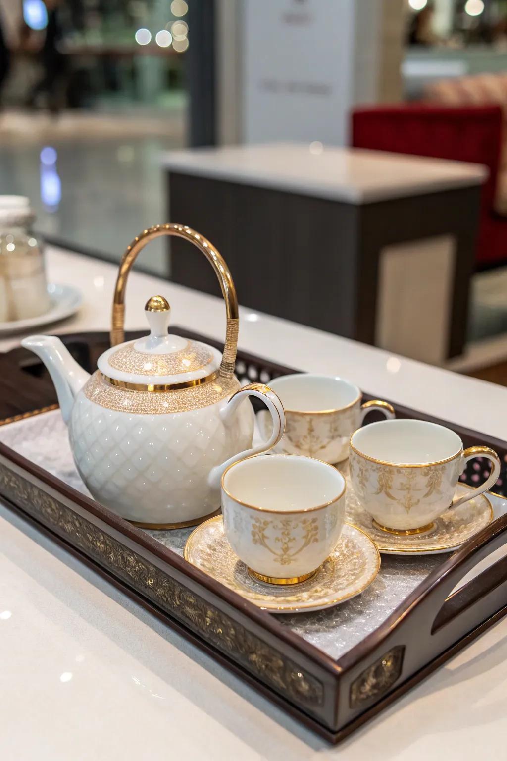 An artisan tea set for cozy moments.
