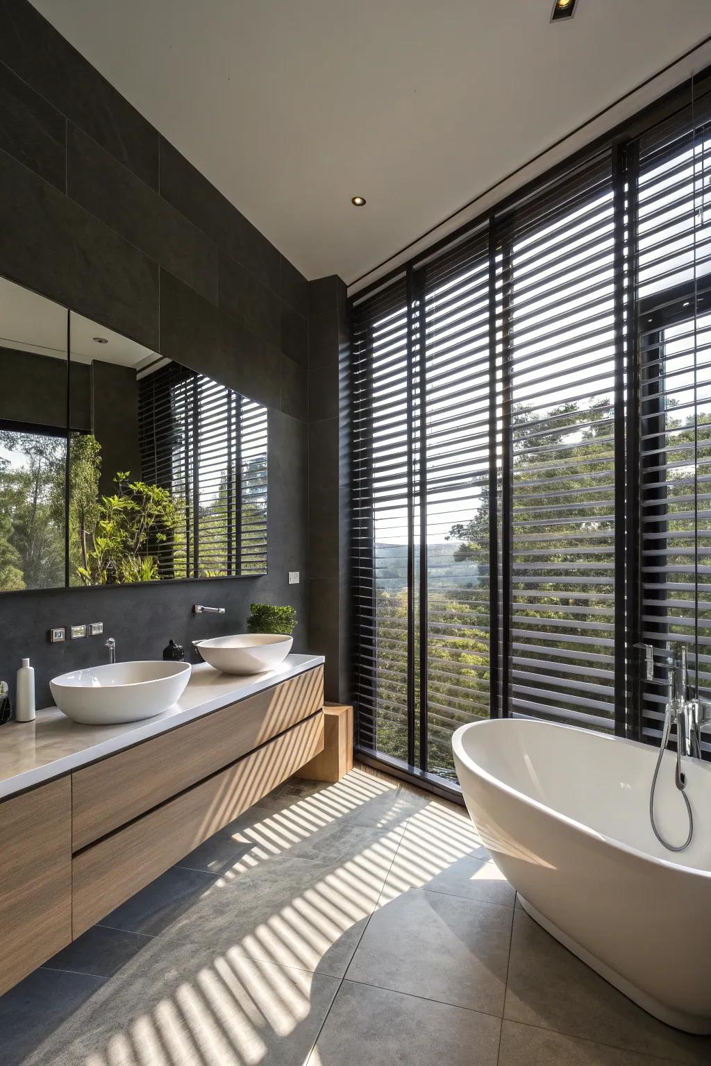 Dark blinds offer bold contrast and modern elegance.