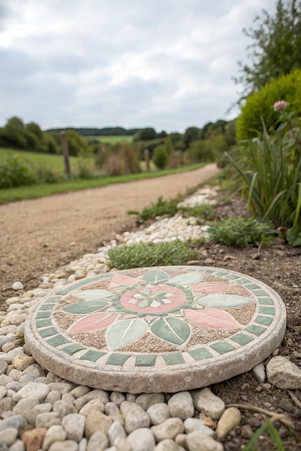 Transform your garden path into a gallery of elegance with handcrafted mosaic stepping stones.