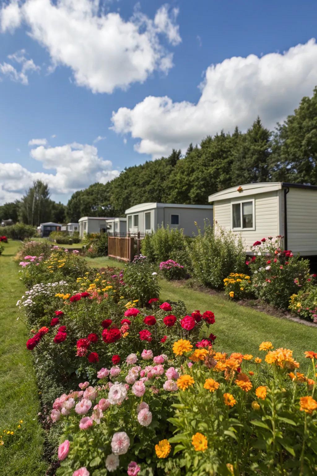Colorful flowers bring life and vibrancy to your mobile home landscape.