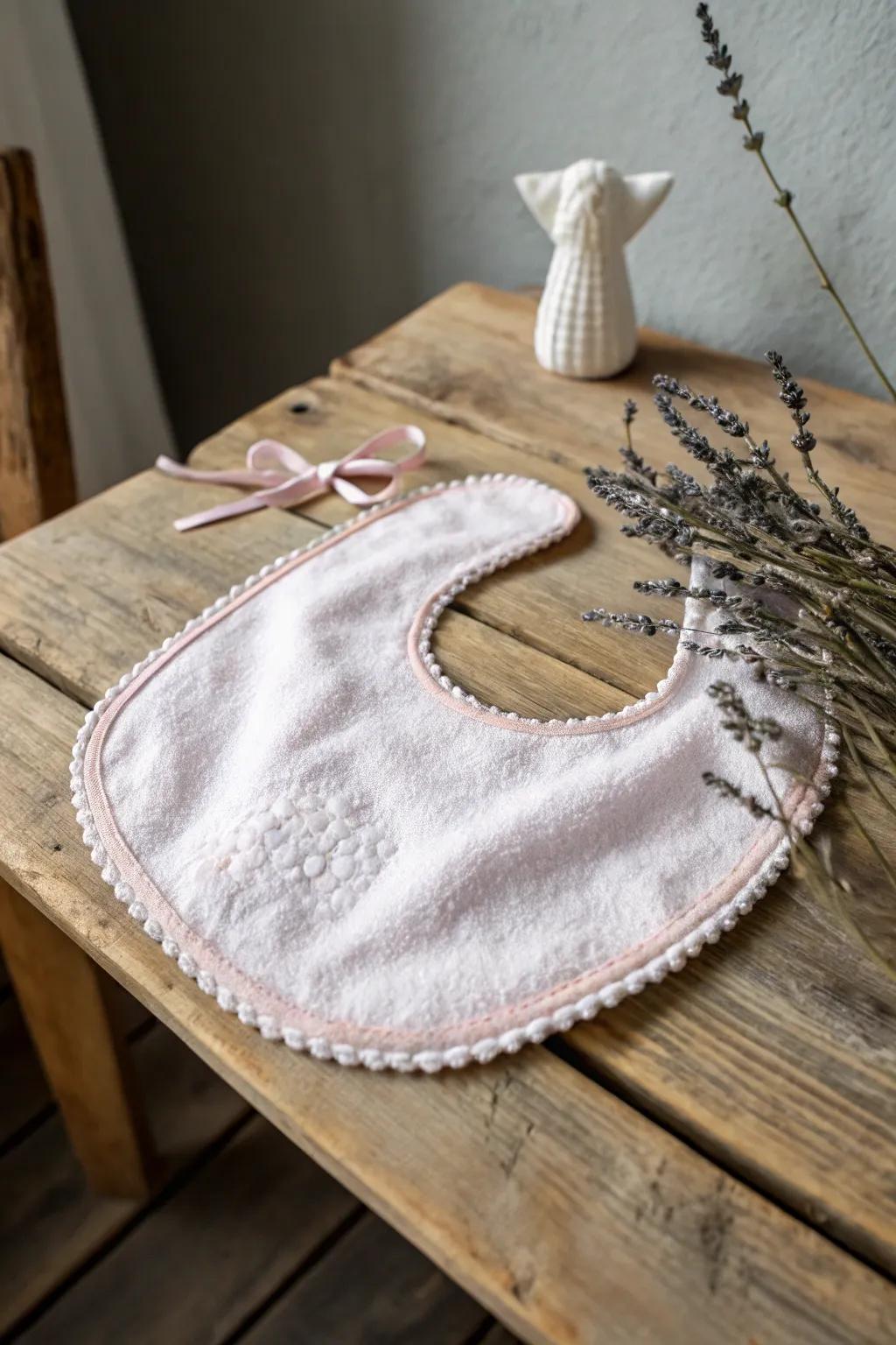 Crafted with love: A charming bib for the little ones, blending Scandinavian simplicity with a Boho touch.