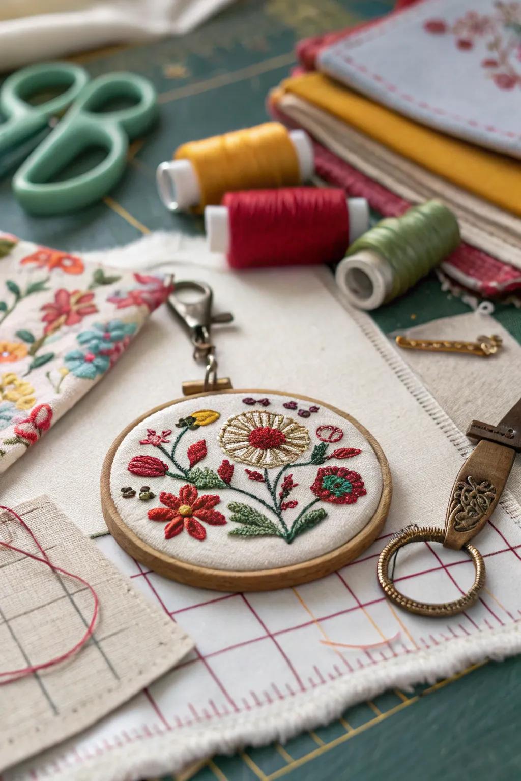 Delicate and personal: embroidered art keychains.