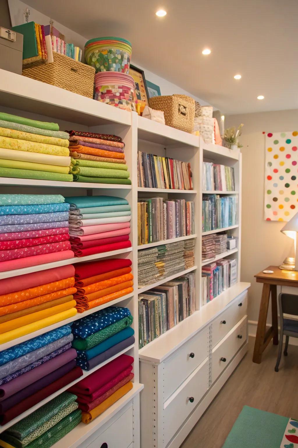 Floating shelves add style and storage to your craft room.