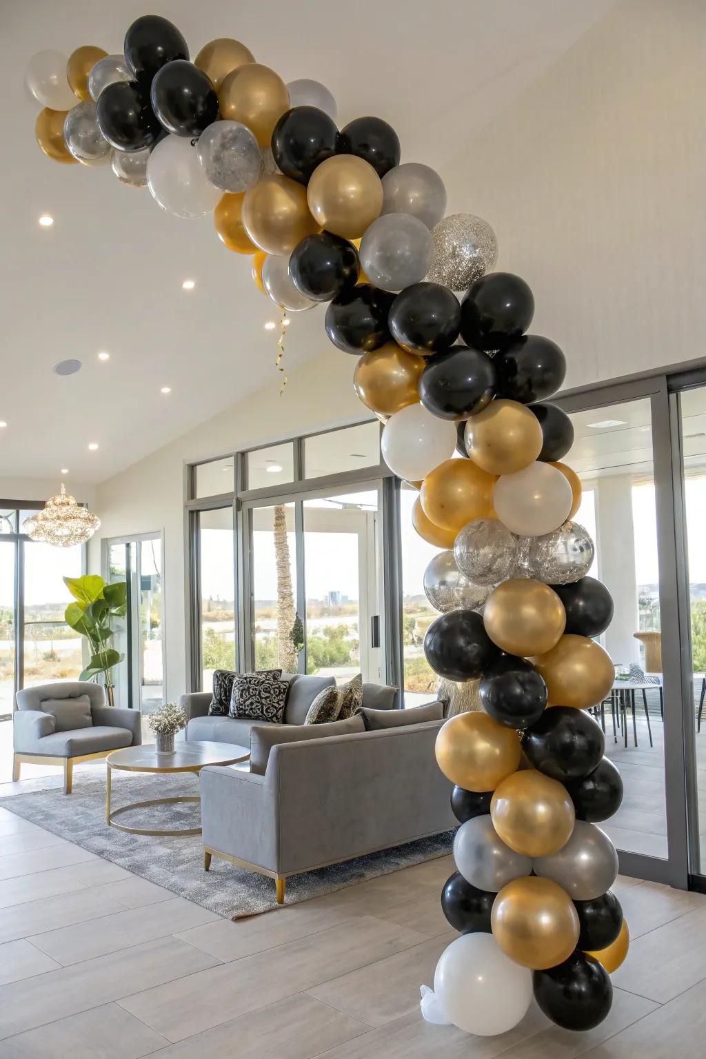 Elegant balloon garland in a modern living room setting