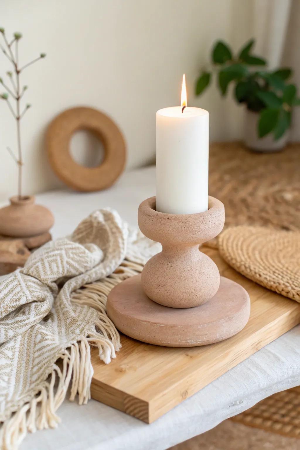 Embrace the art of simplicity with handcrafted clay candle holders that illuminate your space with warmth and style.