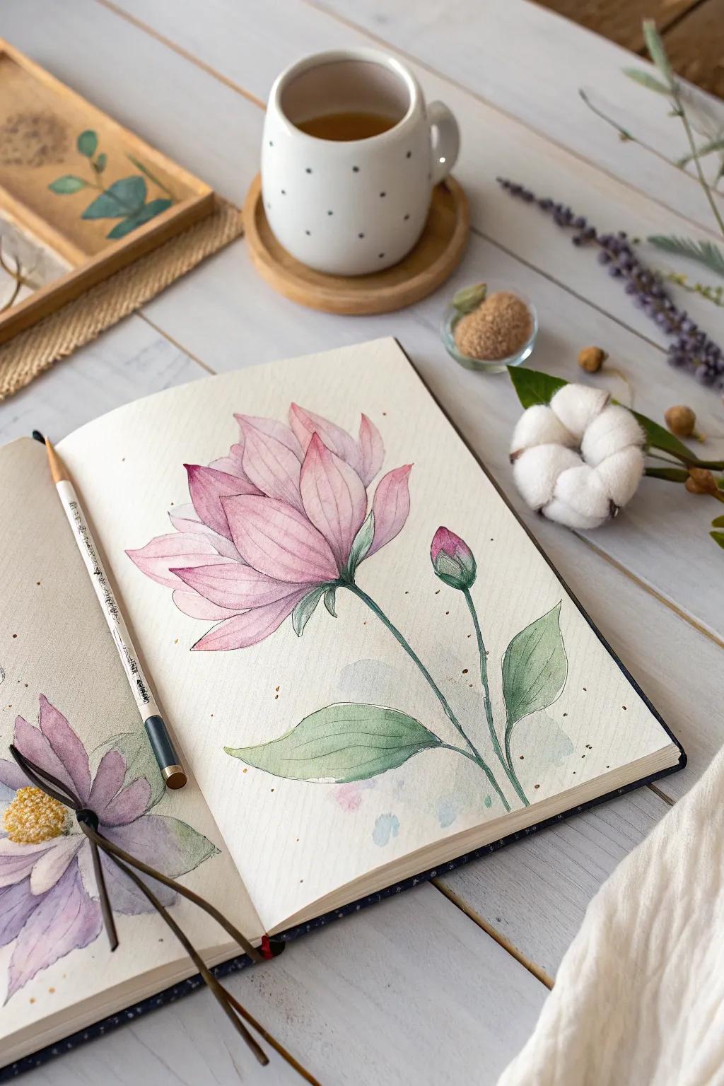 Add a touch of whimsy to your journal with dreamy watercolor blooms.