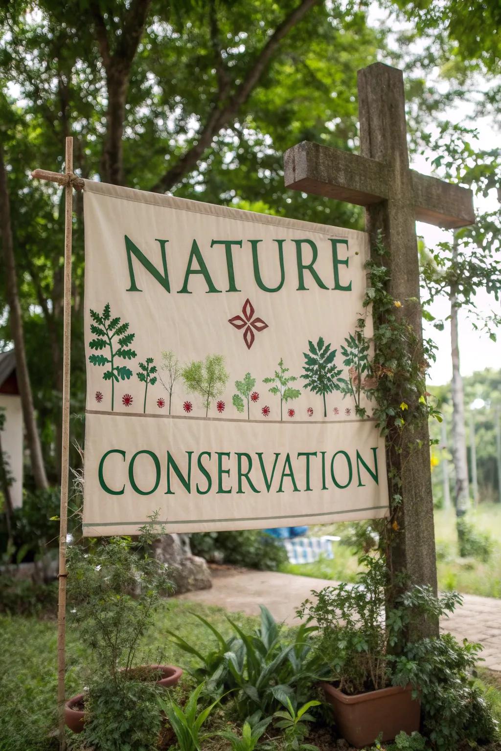 Ecological banners promote stewardship and care for creation.