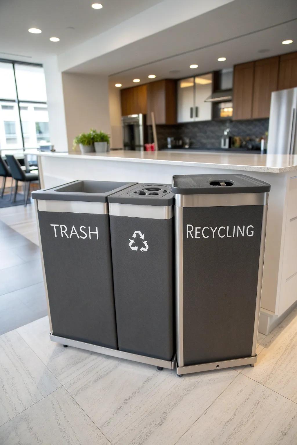 A dual-compartment trash can for easy waste sorting.