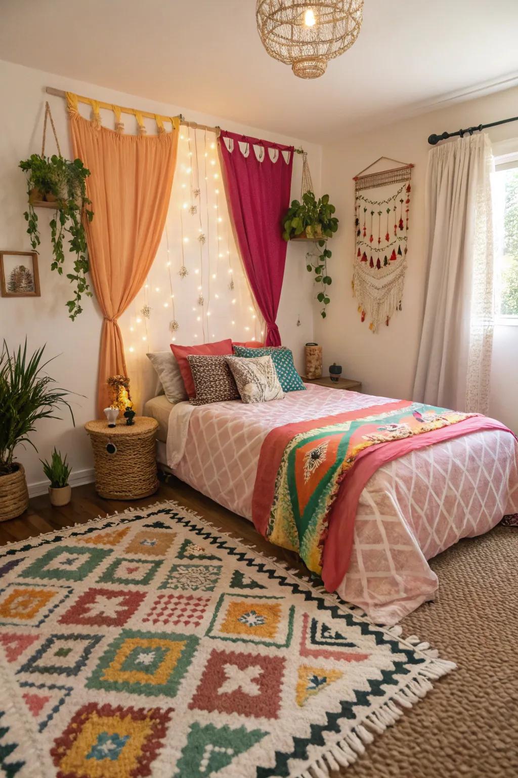 Patterned textiles bring energy and character to the room.