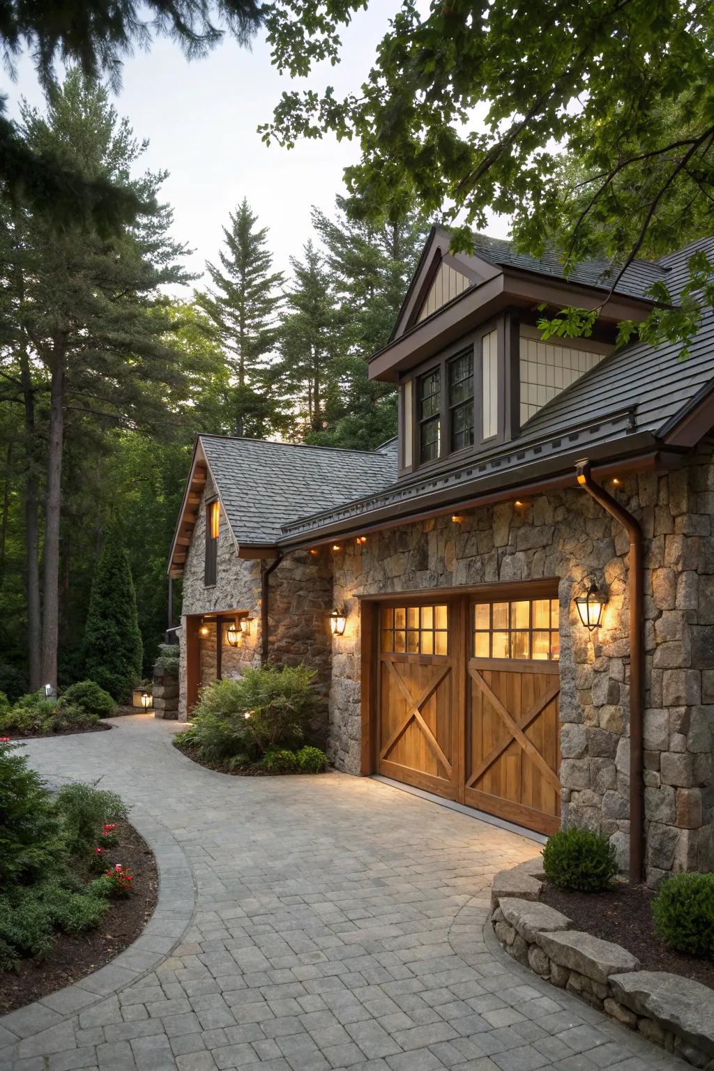 The blend of stone and timber offers rustic refinement.