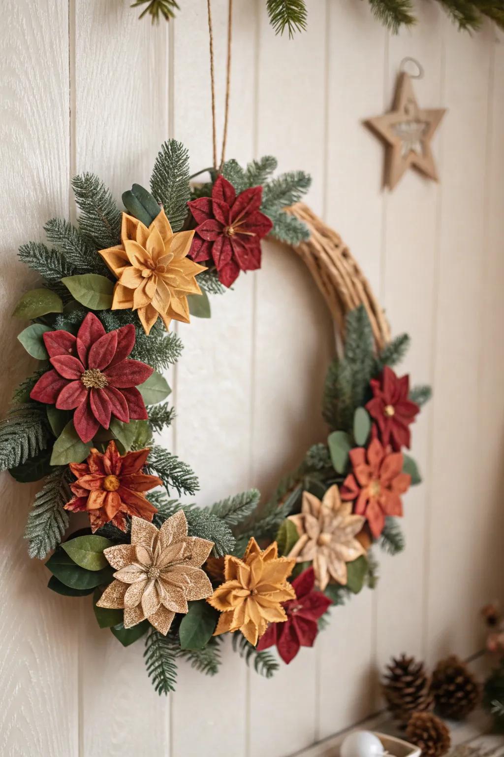 Embrace the seasons with a handcrafted clay flower wreath, where simplicity meets natural beauty.
