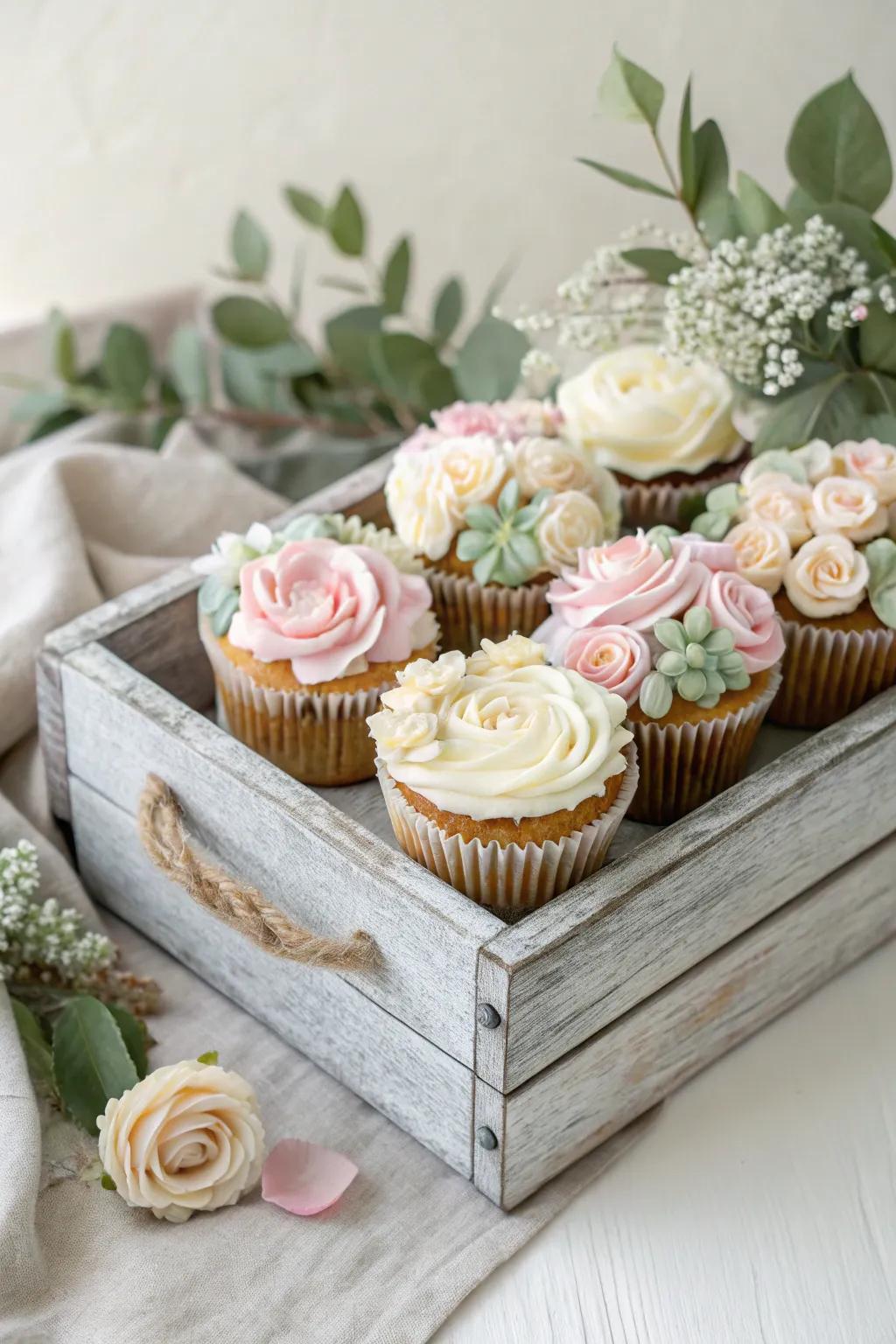 Delight in the elegance of a cupcake bouquet, where simplicity meets artistry.