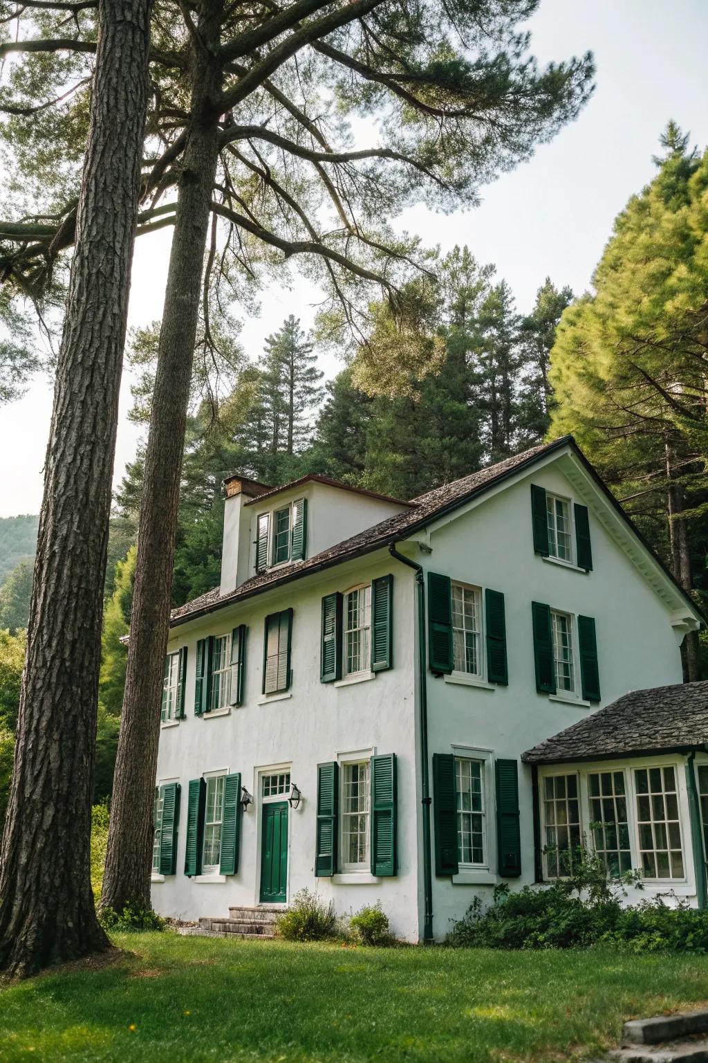 Hunter green shutters bring a classic, bold touch to this charming home.
