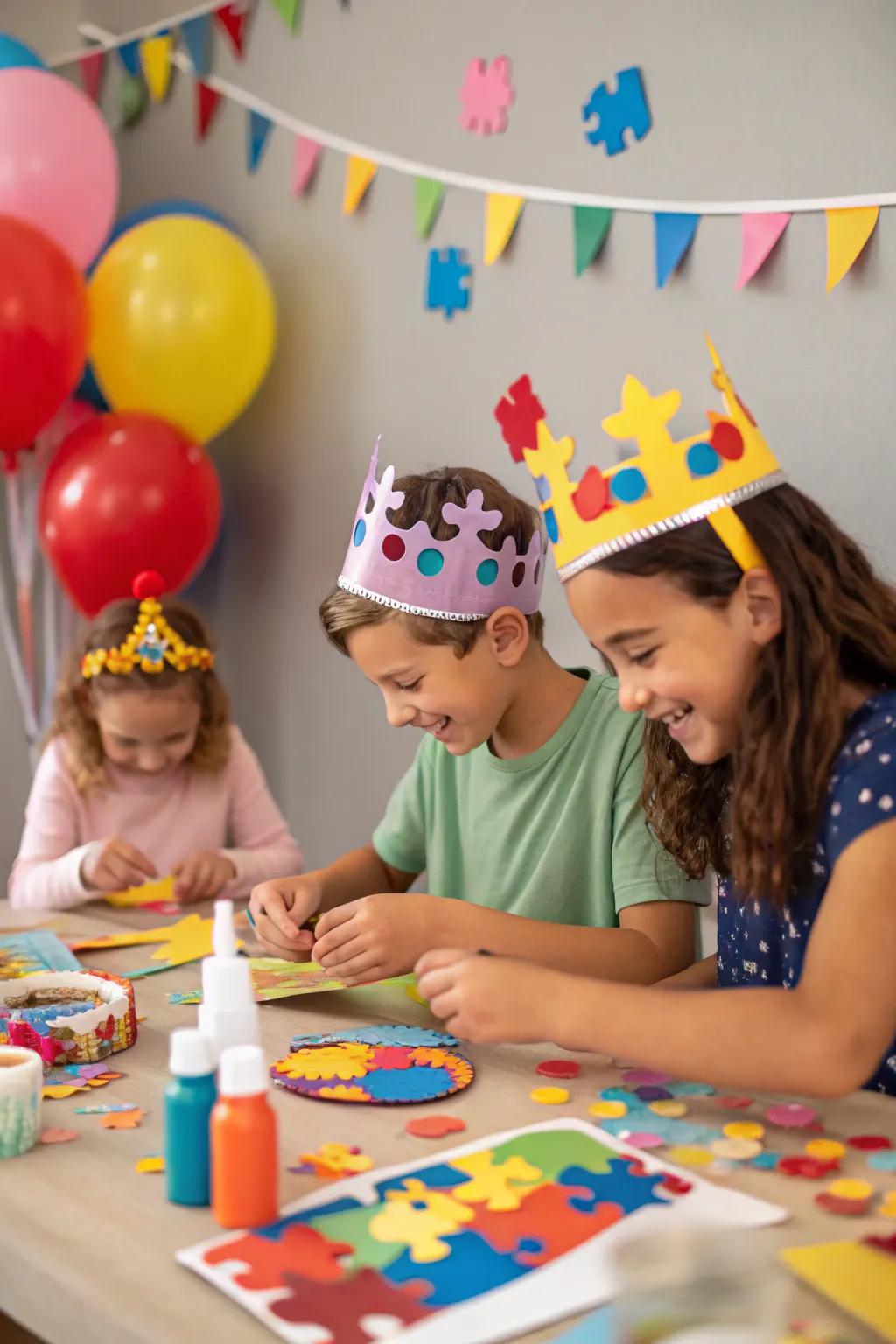 Puzzle crown crafting is a fun and creative activity for guests.