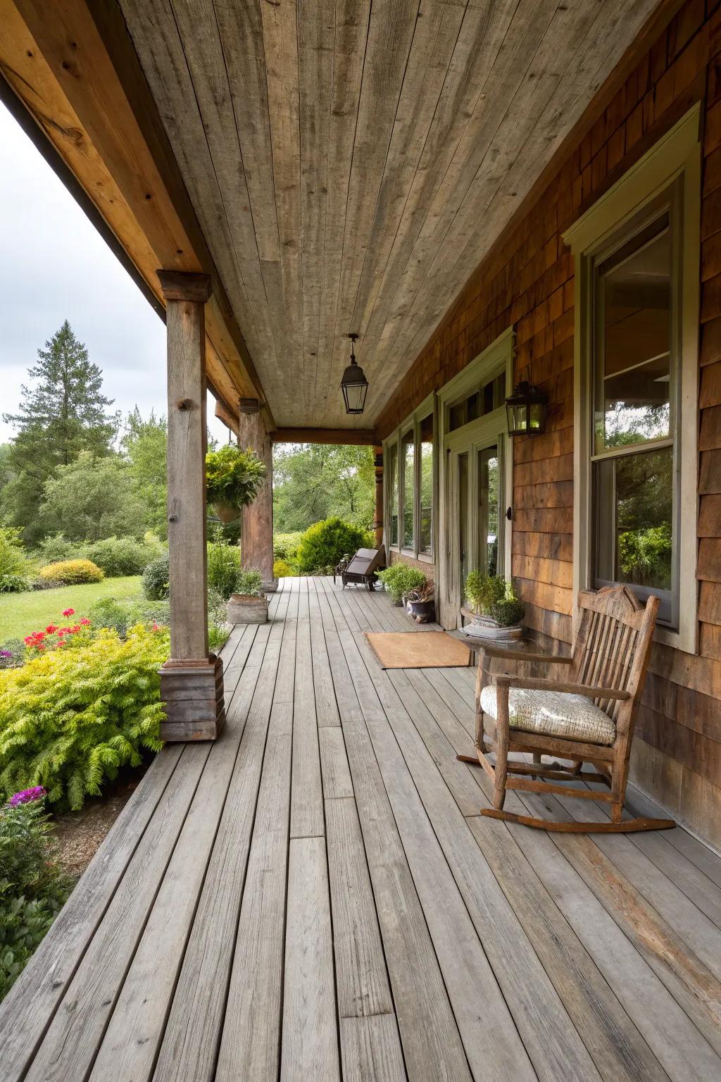 Eco-friendly elements enhancing the sustainability of a large front porch.