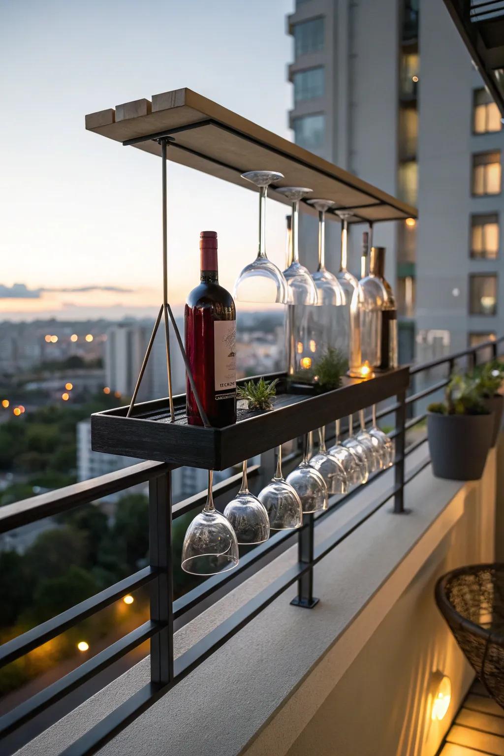 A floating shelf creates an elegant bar solution.