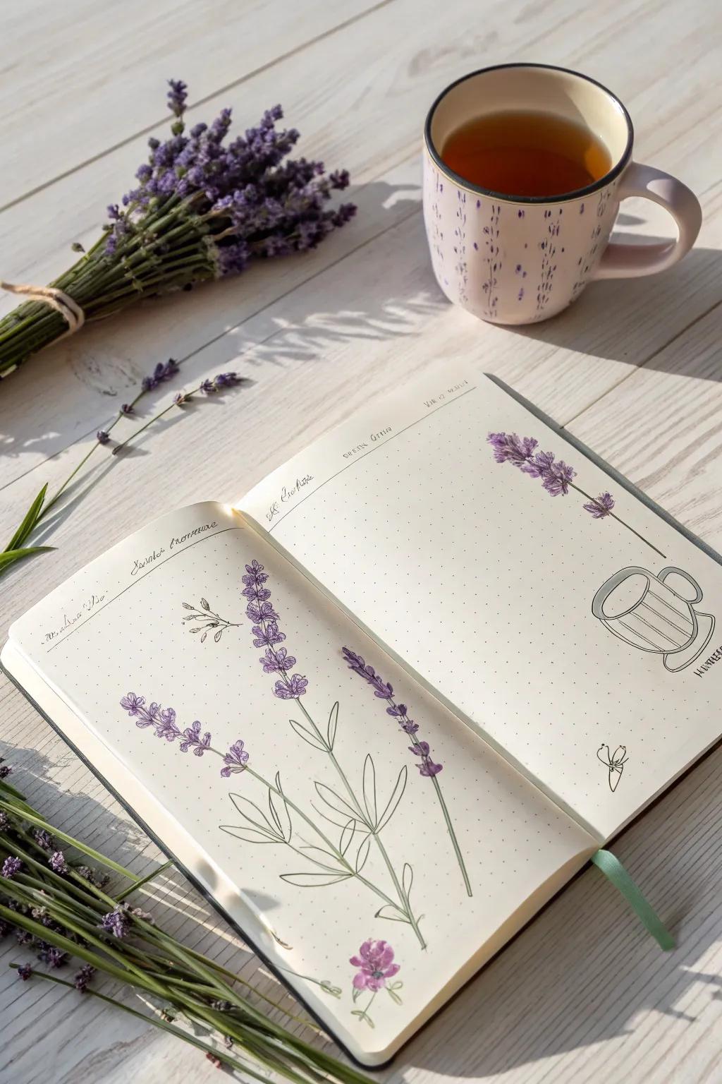 Let the gentle beauty of lavender transform your journal into a soothing floral dreamscape.